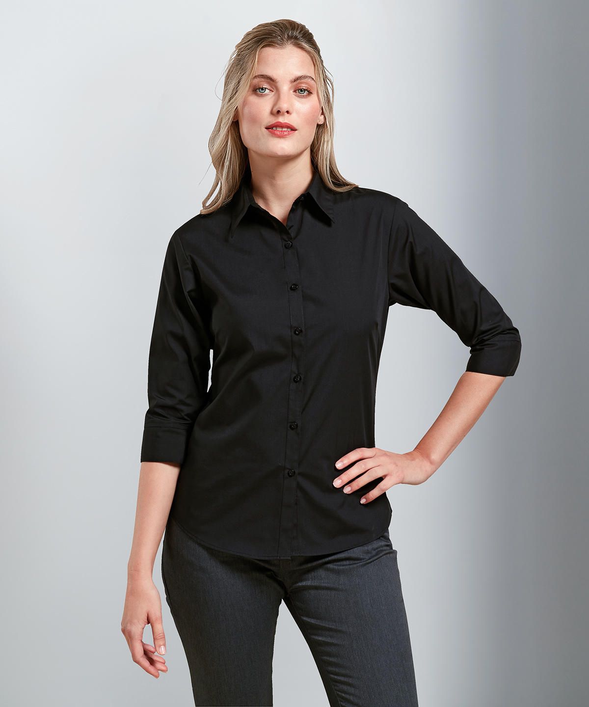 Women's ľ sleeve poplin blouse